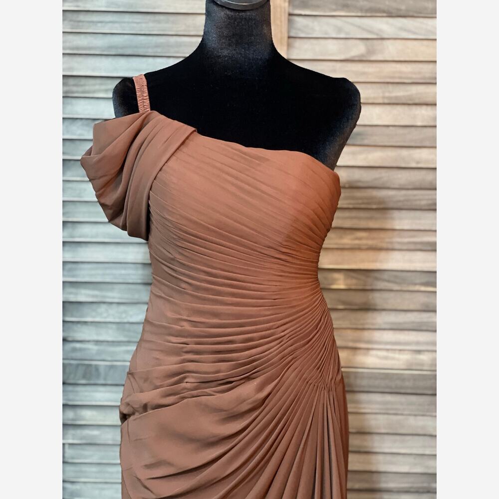 Elegant One Shoulder Corset Formal Gala Gown Size 4 Chocolate Brown RYANTH NWT - Picture 5 of 11